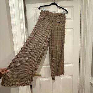 American Eagle Outfitters Tan Checkered Plaid Wide-Leg Pants